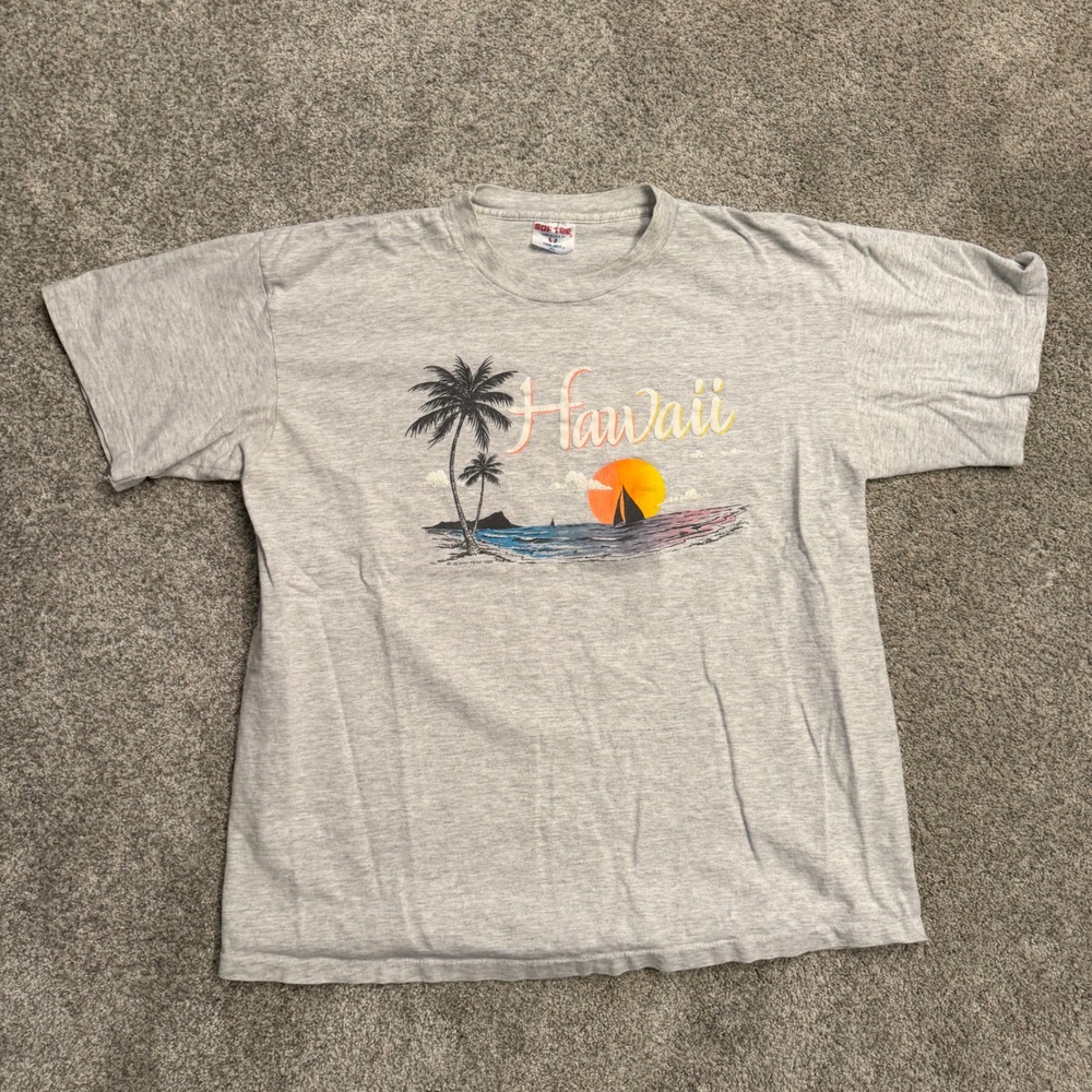 Vintage Surf Hawaii Graphic T-Shirt Gray XL Made in USA 90s Single Stitch